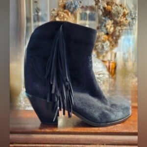 Chic Sam Edelman Suede Leather Black Fringe Ankle Boots